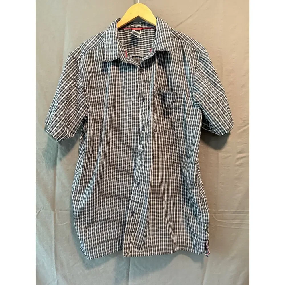 The North Face Men’s Shirt XL Blue Plaid Short Sleeve Cotton Blend Outdoor